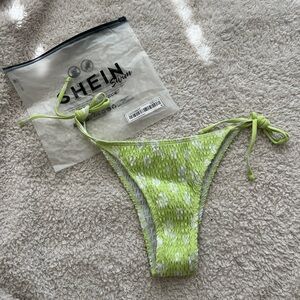 SHEIN Swim Summer Beach Smocked Halter Green Tie Side Bikini Bottoms Size Medium